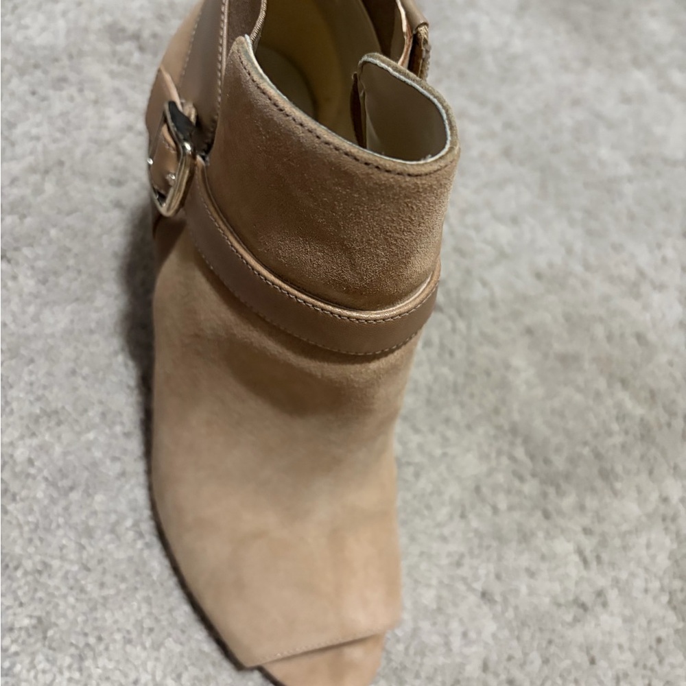 Marc Fisher Light Brown Suede Ankle Booties with peep toe